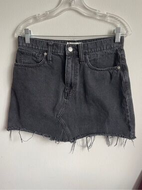 Madewell Black Denim Mini Skirt with Frayed Hem